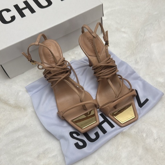 SCHUTZ VIKKI HEELS IN TAN AND GOLD - Picture 2 of 3